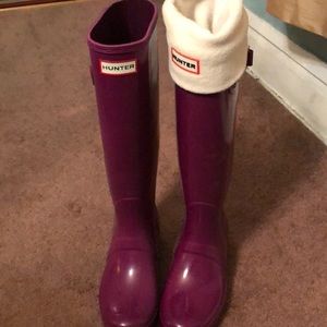 Tall hunter boots with the hunter socks